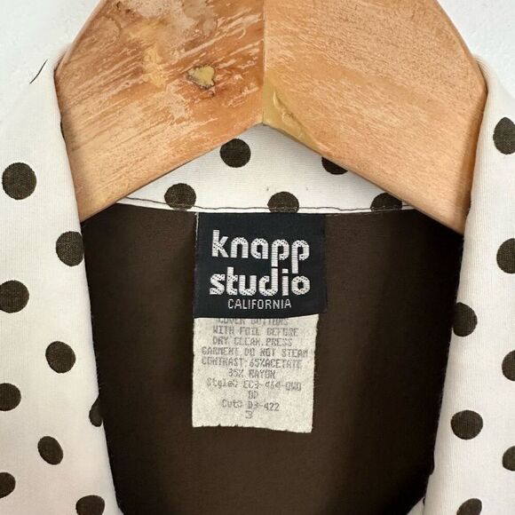 Knapp Studio Vintage Mod 1970s Women’s Olive Double Breasted Polka Dot Contrasti - Picture 3 of 12